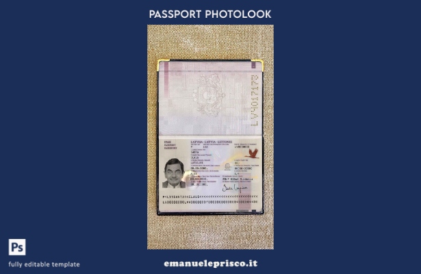modello di aspetto fotografico del passaporto della Lettonia in stile verificato